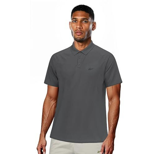 Reebok Men's Pure Grey 5 (Dark Grey) Polo T Shirt |Training | Workout Raglan Perf Polo | Polo/Collar | Regular Fit | Half Sleeve | 100% Polyester With Speedwick Tech
