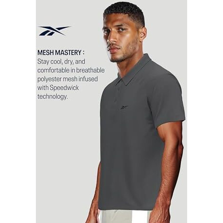 Reebok Men's Pure Grey 5 (Dark Grey) Polo T Shirt |Training | Workout Raglan Perf Polo | Polo/Collar | Regular Fit | Half Sleeve | 100% Polyester With Speedwick Tech