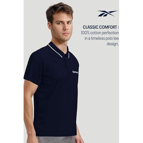 Reebok Men's Navy Polo T Shirt |Casuals | Essential Cotton Polo | Polo/Collar | Regular Fit | Half Sleeve | 100% Cotton