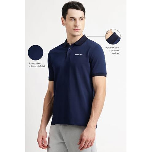 Reebok Men's Navy Polo T Shirt |Casuals | Classic Jacquard Collar Polo | Polo/Collar | Regular Fit | Half Sleeve | 100% Cotton