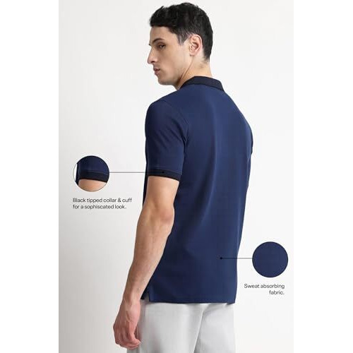 Reebok Men's Navy Polo T Shirt |Casuals | Classic Jacquard Collar Polo | Polo/Collar | Regular Fit | Half Sleeve | 100% Cotton