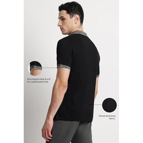 Reebok Men's Black Polo T Shirt |Casuals | Classic Jacquard Collar Polo | Polo/Collar | Regular Fit | Half Sleeve | 100% Cotton