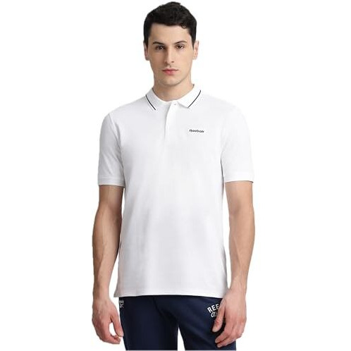Reebok Men's White Polo T Shirt |Casuals | Essential Cotton Polo | Polo/Collar | Regular Fit | Half Sleeve | 100% Cotton