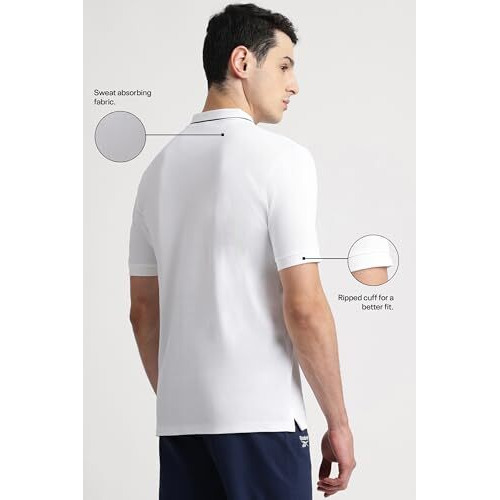Reebok Men's White Polo T Shirt |Casuals | Essential Cotton Polo | Polo/Collar | Regular Fit | Half Sleeve | 100% Cotton