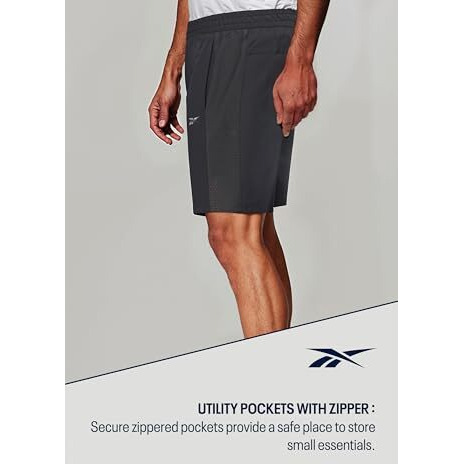 Reebok Men's Black Shorts | Running | Quickdry Sprint Shorts | Regular Fit | 100% Polyester With Speedwick Tech
