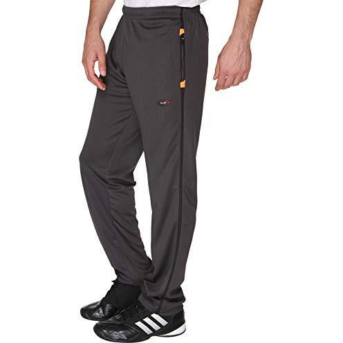 Berge' Men's Instadry Dryfit Slim Fit Polyester Mid Rise Track Pant With Secure Zipper Side Pockets For Sports Exercise Gym Running Dark Grey, Large