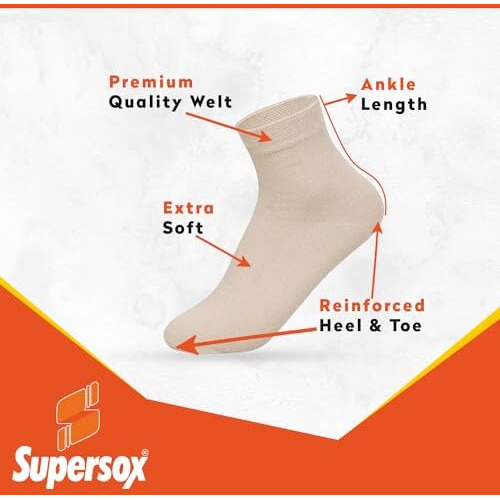 Supersox Women's Cotton Ankle Length Socks (Pack Of 5) (Wccd0089_Beige_Free Size)