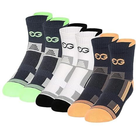 Supergear Polyester Marathon Running Multi Featured Ankle Length Socks For Men Pack Of 3 (Colour Style 1), Multicolour