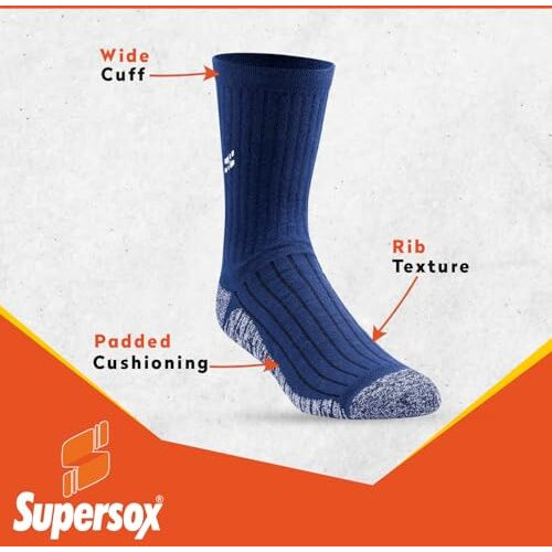 Supersox Men Socks Full Calf Length All Purpose Compression Cushion Socks|Thick Towel Pure Cotton|Combo Pack 3 (Solid Color 2), Multicolor