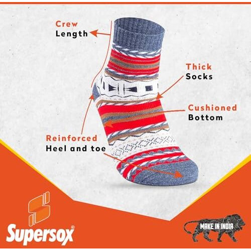 Supersox Winter Thermal Regular Length Socks For Women, Made With Thermal Control Technology & Extra Cushioning For A Warmth & Cozy Feel, Ideal For Winter Wear (Pack Of 4)