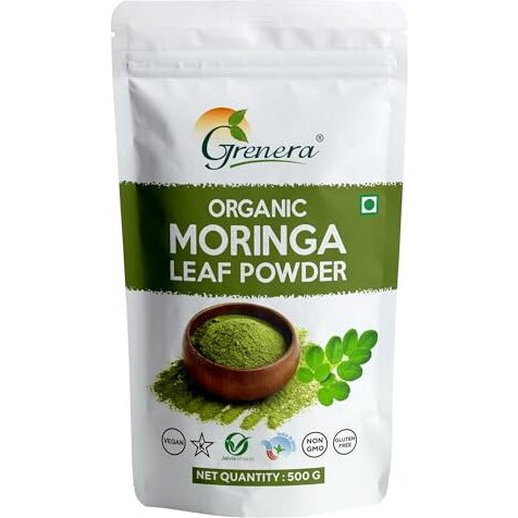 Grenera Organic Moringa Leaf Powder 500 Gram, Organically Grown Powdered Moringa Leaves, Tested For Heavy Metals | Chemical Free | Lab - Tested | Natural Plant-Based Superfood | Rich In Nutrients | Sustainably Sourced