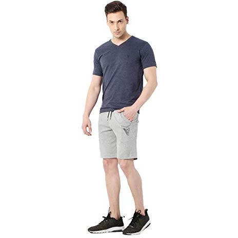Van Heusen Athleisure Men Knit Shorts - Cotton Rich - Smart Tech, Easy Stain Release, Anti Stat, Ultra Soft, Quick Dry_50002_Grey Melange_L