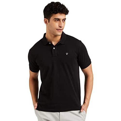Allen Solly Men's Plain Regular Fit Cotton Polo (Amkp317G04249_Jet Black_Large)