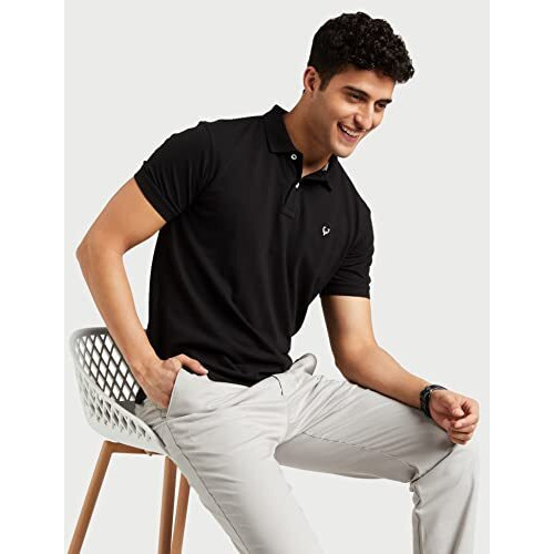 Allen Solly Men's Plain Regular Fit Cotton Polo (Amkp317G04249_Jet Black_Large)