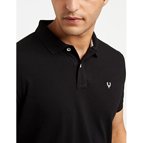 Allen Solly Men's Plain Regular Fit Cotton Polo (Amkp317G04249_Jet Black_Large)
