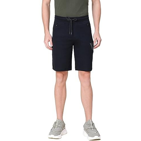 Van Heusen Athleisure Men Knit Shorts - Cotton Rich - Smart Tech, Easy Stain Release, Anti Stat, Ultra Soft, Moisture Wicking_50002_Black_M