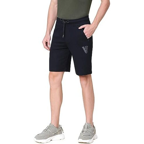 Van Heusen Athleisure Men Knit Shorts - Cotton Rich - Smart Tech, Easy Stain Release, Anti Stat, Ultra Soft, Moisture Wicking_50002_Black_M