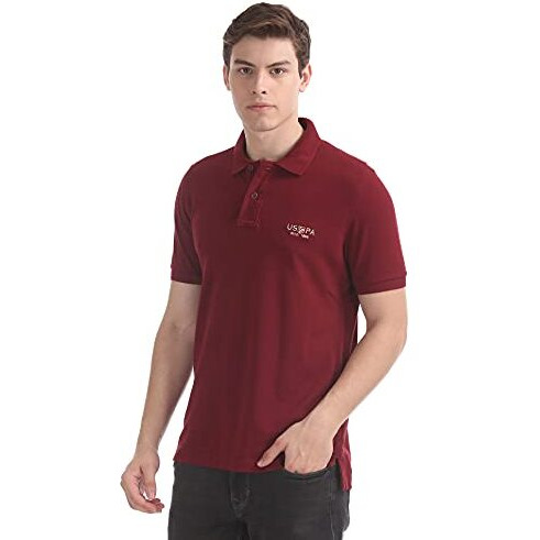 U.S. Polo Assn. Men's Ribbed Collar Pure Cotton Slim Fit Polo Shirt (Usts5800_Pomegranate_Xl)