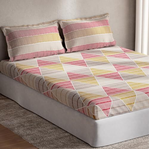 Ddecor - Pack Of 1 Cotton Double Bedsheet With 2 Pillow Covers - Golden