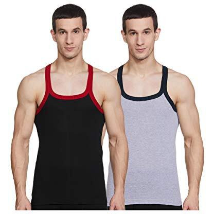Dixcy Scott-Men-Innerwear-(Category)-Vest-(Style Id)-K1-Pr44917-(Color)-Grey Melange,Black-Pack Of2-(Size)L