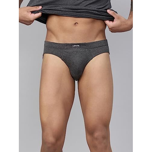 Levi's Men's Cotton Style 011 Comfort Regular Fit Solid Brief (Pack Of 3) (011-Brief-Dk Gmel/Blk/Navy-P3_Dk. Grey Melange,Black, M)