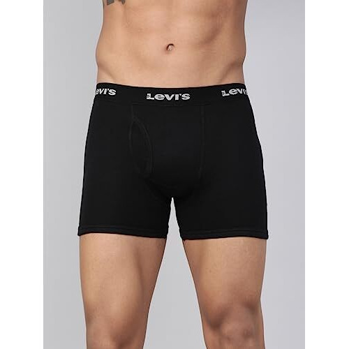 Levi's Cotton Men's Style 001 Classic Regular Fit Solid Boxer (001-Boxer Brief-Blk-P1_Black_M)