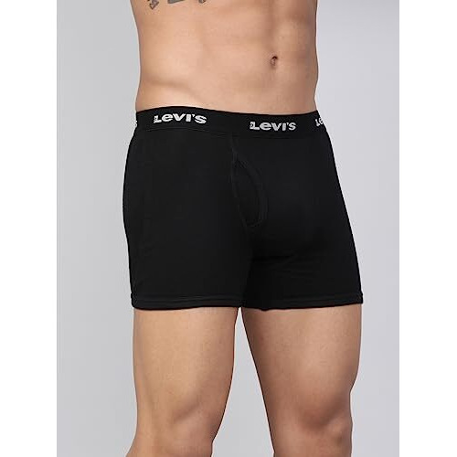 Levi's Cotton Men's Style 001 Classic Regular Fit Solid Boxer (001-Boxer Brief-Blk-P1_Black_M)