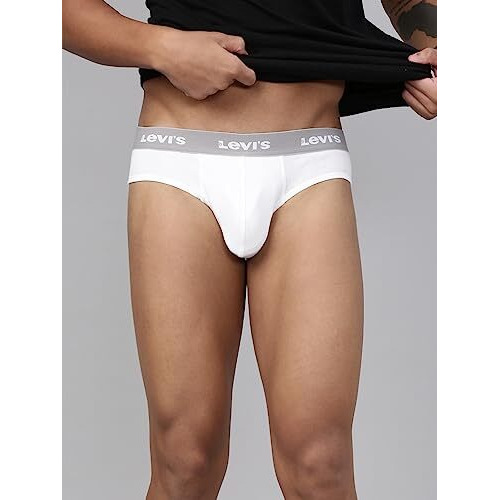 Levi's Men's Cotton Style 002 Classic Regular Fit Solid Brief (Pack Of 2) (002-Brief-Wht/Wht-P2_White_M)