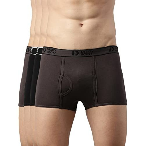 Dixcy Scott Cotton MenS Trunk Snug Fit Solid Innerwear (Pack Of 4) Regular (Pr127101, Black, Dark Grey_Large)