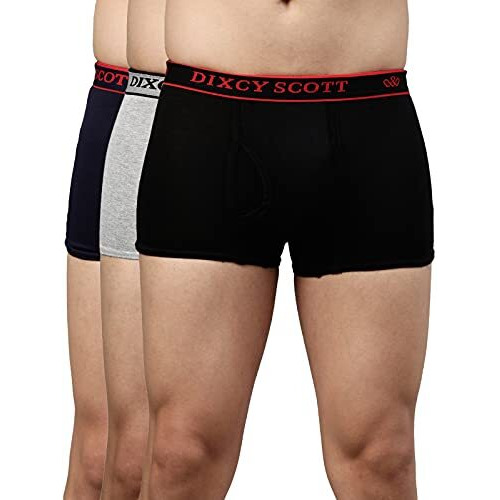 Dixcy Scott Cotton Originals Mens Trunk Snug Fit Solid Innerwear - Swish Trunk (Black/Grey Mel/Navy - Pack Of 3 )-M