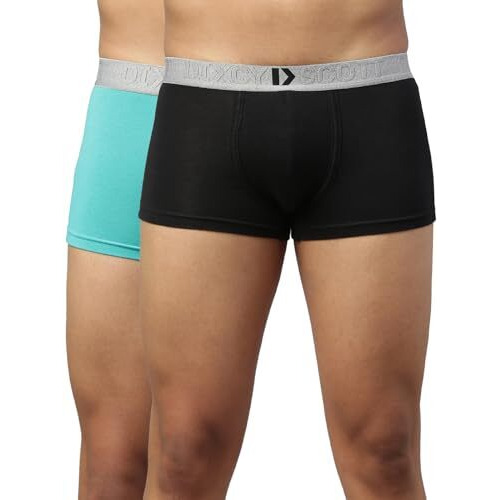 Dixcy Scott Maximus Mens Cotton Maxmius Solid Mid Rise Body Fit Innerwear - Elate Trunk(Black And Emerald - Pack Of 2)-Medium