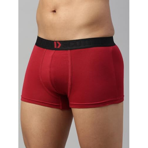 Dixcy Scott Maximus Mens Cotton Maxmius Solid Mid Rise Body Fit Innerwear - Elate Trunk(Wine And Barbados Cherry - Pack Of 2)-Large