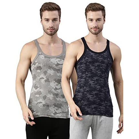 Dixcy Scott Men's Regular Fit Vest Ghost Grey/Navy M (Pack Of 2)