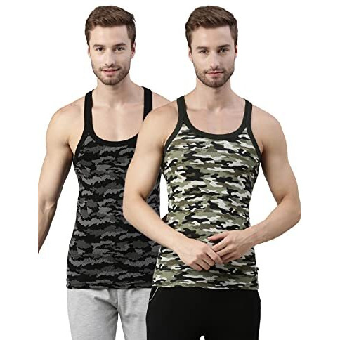 Dixcy Scott Maxmius Mens Solid 100% Cotton Sleeves Round Neck Cotton Regular Fit Vest - Impel Vest(Olive - Black - Pack Of 2), Medium