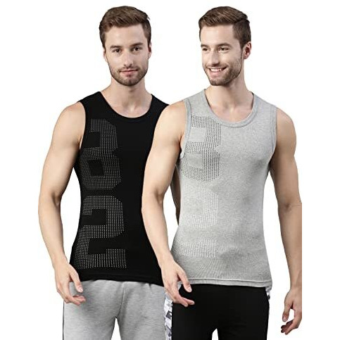Dixcy Scott Maxmius Mens Printed 100% Cotton Round Neck Regular Fit Vest - Turbo Vest- Assorted - Print & Color May Be Vary(Assorted - Pack Of 2)-M