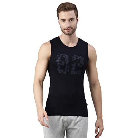 Dixcy Scott Men's Cotton Regular Fit Vest Navy/Charcoal Melange L (Pack Of 2), Large