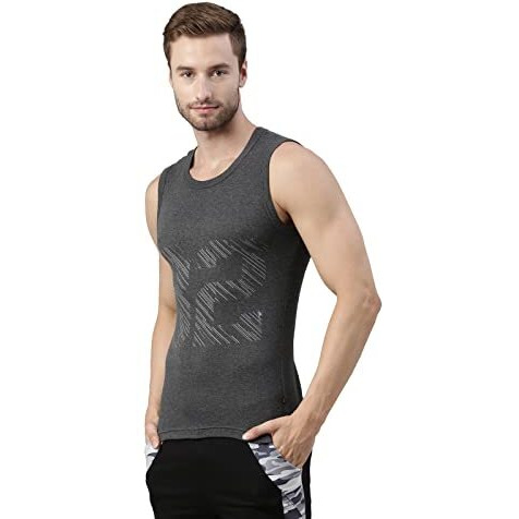 Dixcy Scott Men's Cotton Regular Fit Vest Navy/Charcoal Melange L (Pack Of 2), Large