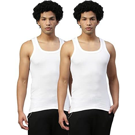 Dixcy Scott Maxmius Mens 100% Cotton Solid Round Neck Skinny Fit Vest - Striker Vest(White And White - Pack Of 2)-L