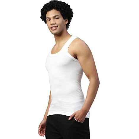 Dixcy Scott Maxmius Mens 100% Cotton Solid Round Neck Skinny Fit Vest - Striker Vest(White And White - Pack Of 2)-L