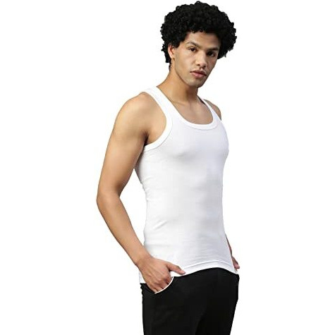 Dixcy Scott Maxmius Mens 100% Cotton Solid Round Neck Skinny Fit Vest - Striker Vest(White And White - Pack Of 2)-L