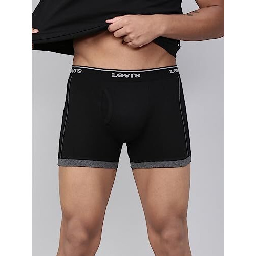 Levi's Men's Cotton Style 007 Contra Regular Fit Solid Boxer (Pack Of 2) (007-Boxer Brief-P2_Lt. Grey Melange, Black_S)