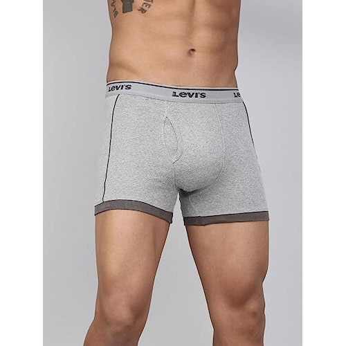 Levi's Men's Cotton Style 007 Contra Regular Fit Solid Boxer (Pack Of 2) (007-Boxer Brief-P2_Lt. Grey Melange, Black_S)