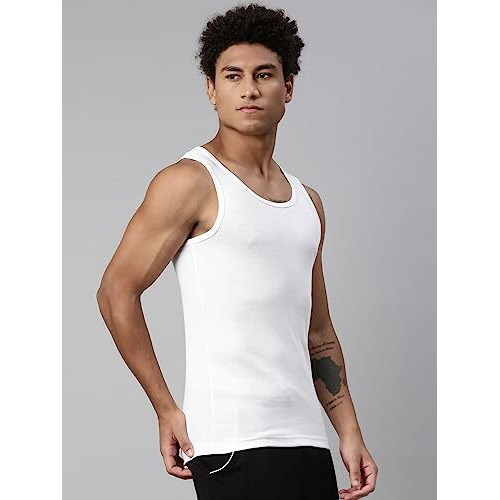 Levi's Men's Cotton Style 013 Rib Regular Fit Solid Vest (013-Vest-Wht- White P2_S)