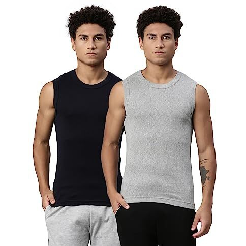 Levi's Men's Cotton Style 014 Gym Regular Fit Solid (014-Vest_Lt. Grey Melange, Navy_L)
