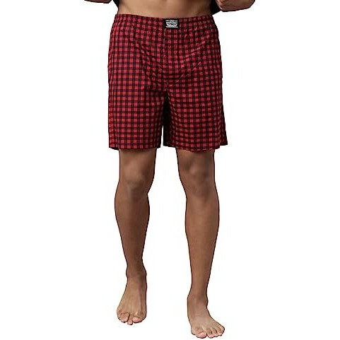 Levi's Men's Cotton Style 024 Checks Woven Regular Fit Checkered Boxer (Pack Of 1) (024A-Boxer Shorts-Pine Grove/Crimson-P1 L)
