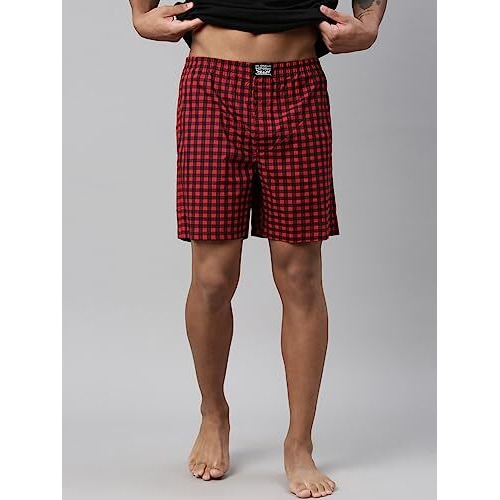 Levi's Men's Cotton Style 024 Checks Woven Regular Fit Checkered Boxer (Pack Of 1) (024A-Boxer Shorts-Pine Grove/Crimson-P1 L)
