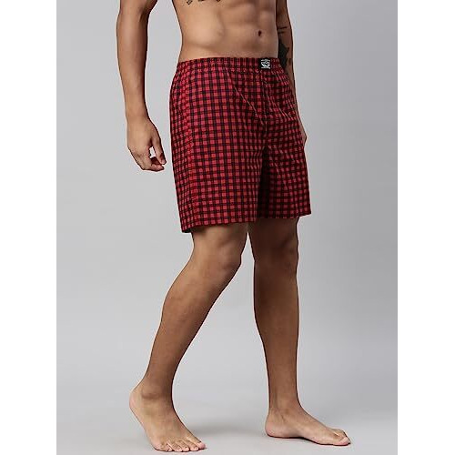 Levi's Men's Cotton Style 024 Checks Woven Regular Fit Checkered Boxer (Pack Of 1) (024A-Boxer Shorts-Pine Grove/Crimson-P1 L)