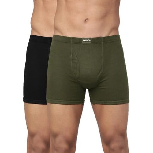 Levi's Men's Pure Cotton Classic Boxer Briefs (Pack Of 2) (Style010_Riffle Green,Black
