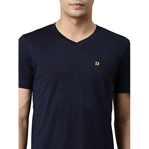 Dixcy Scott Originals Mens Solid V-Neck Short Sleeves Cotton T-Shirt - Cool V Tee(Navy)-M