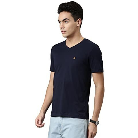 Dixcy Scott Originals Mens Solid V-Neck Short Sleeves Cotton T-Shirt - Cool V Tee(Navy)-M